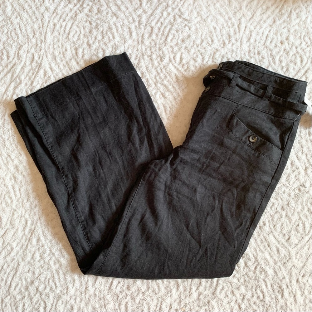 ANTHROPOLOGIE Black Wide Leg Linen Pants 4P - Picture 3 of 9